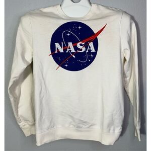 Nasa Sweatshirt Mens Medium White Pullover Long Sleeve Crew Neck Graphic Logo
